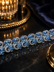 Bracelet chaîne Figaro en topaze bleue naturelle, argent sterling 925, bijoux de luxe en pierres précieuses pour femmes, cadeau pour mariage, fiançailles, fête - Product Image 1
