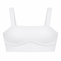 Soutien-gorge de sport personnalisé ajustable en gros, 76 % nylon 24 % élasthanne, 240 g/m², blanc, maintien élevé, col carré, bretelles larges, doux, pour la gym