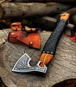Hacha Vikinga Hecha a Mano Personalizada para Regalo de Padrinos de Boda, Hoja de Acero con Alto Contenido de Carbono, Mango de Madera de Fresno Envuelto en Cuero, Forjada a Mano, para Camping THEWIZ - Product Image 4