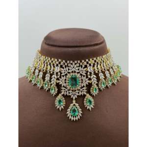 Indian Ethnic Maya American Diamond Two-Tone Choker Necklace <b>Gold</b> Plated CZ Bridal Jewelry <b>Set</b> - Product Image 2
