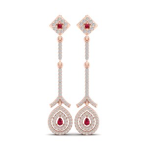 Boucles d'oreilles pendantes REYES au design classique en argent sterling 925 avec moissanite certifiée GRA, motif chaîne longue et pierres précieuses rubis - Product Image 2