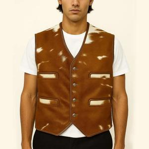 Gilet en cuir de vache véritable sur mesure avec col en V, coupe-vent, imperméable, haute qualité, pour l'hiver - Product Image 6
