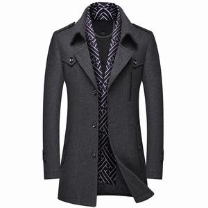 Abrigo de Gabardina de Longitud Media para Hombre, Moda de Invierno, Estilo Casual de Negocios, Prenda Exterior de Lana con Cuello Alto Sólido y Cálido - Product Image 5
