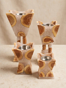 Quemador de Incienso de Resina con Rodajas de Madera Hecho a Mano, Portavelas Geométrico, Decoración de Aromaterapia - Product Image 1