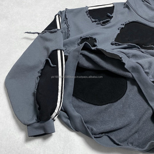 Sudadera con capucha de bolsillo de contraste pesado personalizada Bloque de doble <span class=keywords><strong>color</strong></span> 3D Aguja-patchwork Parche bordado Apliques Sudadera con capucha para hombre - Product Image 3