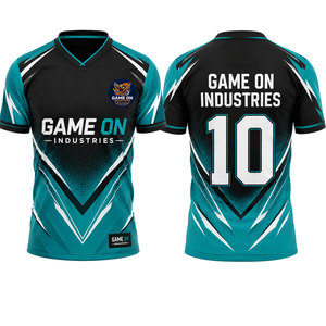 Maillot de football pour homme à col en V de Game On Industries, manches courtes, sublimé, respirant, coupe athlétique, 100% polyester - Product Image 1