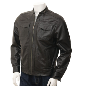 Chaquetas Casuales de Invierno de Cuero Genuino Premium para Hombre, Cuello Alto, Impermeables, con Cierre, Teñidas, Lavadas, Delanteras Suaves, Cómodas y Duraderas - Product Image 3