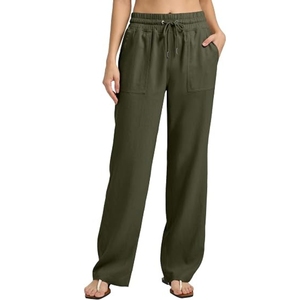 Women Linen <b>Pants</b> Wide Leg Palazzo <b>Pants</b> Cotton Linen Drawstring <b>Summer</b> <b>Pants</b> with Pockets - Product Image 1