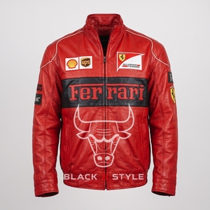 Blouson de moto en cuir rouge, style Dirndl, patchwork, zippé, brodé, pour motocross, unisexe, pour la conduite en moto, hiver et printemps - Product Image 4