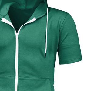 Short Sleeve Zipper Hoodies OEM ODM Manufacturer Custom Logo Polyester Hooded Sweatshirt Private Label Wholesale Apparel <b>Mens</b> - Product Image 4