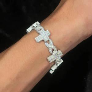 Stunning Designer Cross Shape <b>Infinity</b> Silver Plated Sterling Silver Design with Round Moissanite Cuban Link <b>Bracelet</b> - Product Image 3