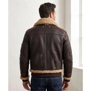 Chaqueta de Piloto B3 Personalizada para Hombre, de Piel de Oveja, Ecológica, Resistente al Viento, Forrada con Pelo Sintético Sherpa, para Invierno, OEM - Product Image 2