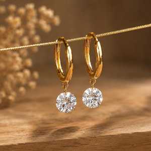 Boucles d'oreilles pendantes en or massif 10K, 14K, 18K avec diamant de laboratoire rond de 0,15 ct, clarté VVS, couleur E, pour femmes - Product Image 1