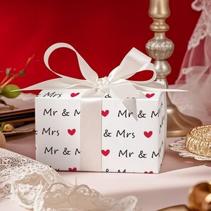 Romantic Mr & Mrs Text with <b>Red</b> Hearts Design Mini Wedding Wrapping <b>Paper</b> Roll Elegant Gift Wrap for Couples - Product Image 2