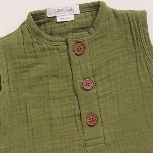 Premium Quality Organic Muslin Half Romper Pack 2 Olive Pistachio for Cream for Baby Organic Muslin Half Romper Pack 2 Olive - Product Image 4