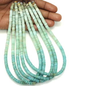 Perles plates rondes en amazonite bio AAA 5-6mm |   Chaîne de perles de pierres précieuses bleu-vert ombré de 15 pouces |   Fournitures pour la fabrication de bijoux - Product Image 1