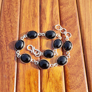 Pulsera de Obsidiana Negra Elegante Estilo Bohemio Unisex con Cadena Plateada, Ideal para Regalo - Product Image 6