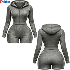 Conjunto de Chaqueta Deportiva con Capucha y Pantalones Cortos para Mujer, con Logotipo Personalizado, para Uso Diario, Todas las Temporadas, Diseño Vintage, Transpirable, Impermeable, con Forro y Cremallera - Product Image 3