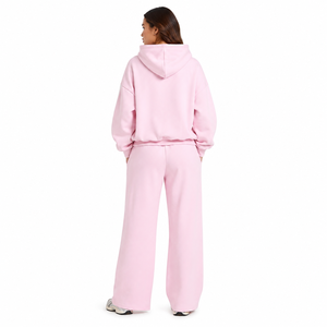 Conjunto Deportivo Rosa Pastel para Mujer, Sudadera con Capucha de Corte Holgado, Pantalones Anchos, Logotipo Personalizado, Ropa Deportiva Informal, Ropa Casual de Primavera OEM - Product Image 2