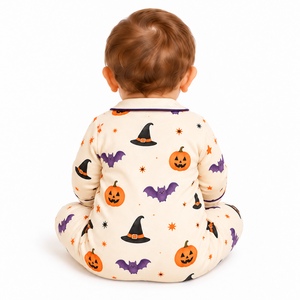 Conjunto de pijama de Halloween para bebé, camisa de manga larga con botones y pantalones con estampado de calabaza, murciélago y sombrero de bruja, ropa de dormir para bebés y niños pequeños - Product Image 6