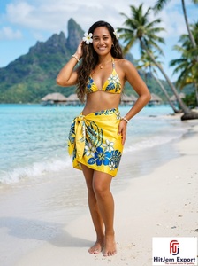 Pareo Hawaiano de Satén con Puntos Tejidos, Pareo Polinesio Floral, Envoltura de Playa Ligera para Verano, Fabricante de Telas Personalizadas OEM ODM - Product Image 4