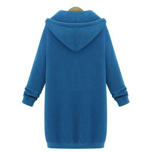 Haut à capuche zippé intégral en polaire pour femme, longueur mi-longue, uni ou imprimé, avec logo frontal, grandes tailles, collection Hiver 2026, vente en gros - Product Image 2