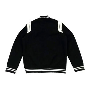 Black Varsity <b>Jacket</b> With White Stripes Regular Fit Casual Style Turn-down Collar Single Breasted Button Closure Autumn Wear - Product Image 3