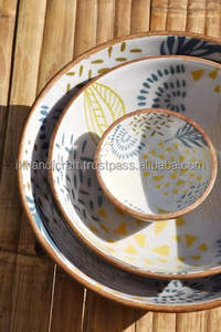 Trending Eco-Friendly Bohemian Enamelled Mango Wood Serving Salad <b>Bowls</b> Fully Recycled <b>Plastic</b> <b>Parties</b> Tray Set New Design - Product Image 2