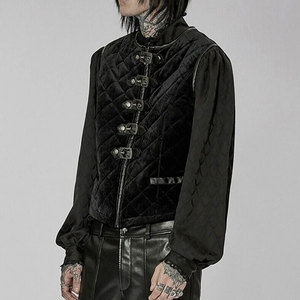 Gilet d'hiver noir gothique punk multi-boucles pour homme, en inter-coton, vente en gros 2026 - Product Image 2