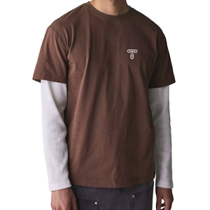 เสื้อยืดแขนสองชั้นผ้าฝ้าย100% พรีเมี่ยมสำหรับผู้ชายผ้าทอพิมพ์โลโก้ตามสั่ง - Product Image 1