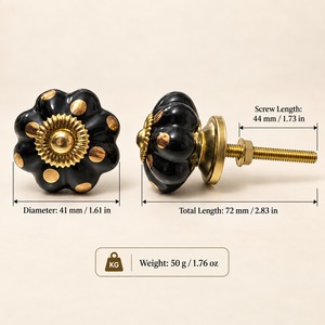 SHUBHAM Black Flower <b>Ceramic</b> Cabinet <b>Knob</b> Decorative <b>Drawer</b> Pull Vintage Door Handle for Kitchen Wardrobe - Product Image 6