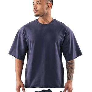 <b>Men's</b> Oversized Solid <b>Navy</b> <b>Blue</b> Short Sleeve O-Neck Cotton Jersey T-<b>Shirt</b> Casual Fit Regular Length Plain Dyed Knitted Style OEM - Product Image 1