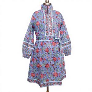 Robe midi décontractée d'été pour femme en 100% pur coton, style occidental, manches bouffantes, écologique, unie, imprimé numérique - Product Image 1