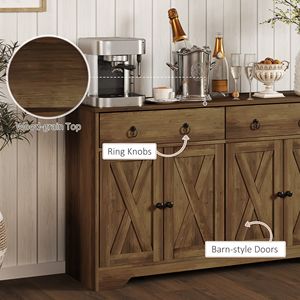 Light Brown Farmhouse <b>Sideboard</b> for <b>Kitchen</b> Storage Buffet Cabinet with Barn Style Doors and Adjustable Shelves - Product Image 6