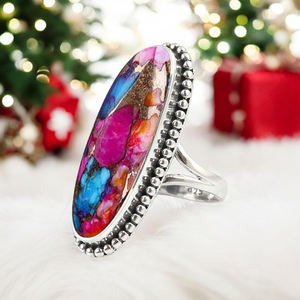 แหวนดีไซน์ทันสมัยประดับด้วยหินสีส้มธรรมชาติ หินเทอร์ควอยซ์สีทองแดง เงินแท้ 925 สไตล์โบฮีเมียน นาวาโฮ งานแฮนด์เมด ประดับอัญมณี ของขวัญสุดพิเศษ - Product Image 5