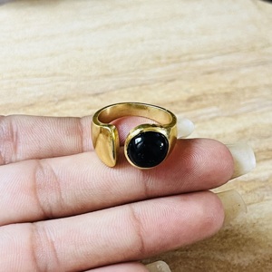 Elegant Design Black Onyx <b>Ring</b> Open band Brass <b>Ring</b> 18k Gold Plated Statement Jewelry Modern Handmade Wholesale <b>Mens</b> Trendy <b>Ring</b> - Product Image 6
