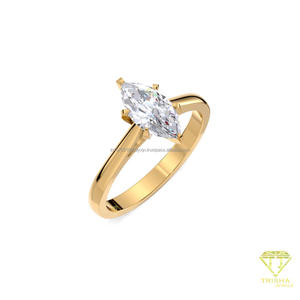 Anillo de Compromiso Solitario con Diamante Moissanite Corte Marquesa en Oro Amarillo de 14K, Cuatro Puntas, Anillo de Promesa Minimalista para Boda - Product Image 4