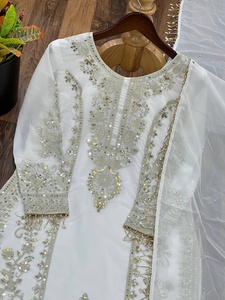 Traditional <b>White</b> Embroidered Salwar <b>Suit</b> For <b>Women</b> With Knee-Length Loose Fit For <b>Wedding</b> Wear From Samp Corporation - Product Image 4