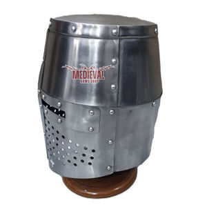 Casco Templario Medieval con Acabado Plateado, Armadura de Caballero de Acero Suave para Recreación Histórica, Exhibición y Decoración del Hogar - Product Image 2