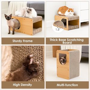 Maison à gratter pour chat en carton, griffoir pour chat en carton ondulé de 20 pouces pour chats d'intérieur. Grand tapis à gratter, marron - Product Image 4