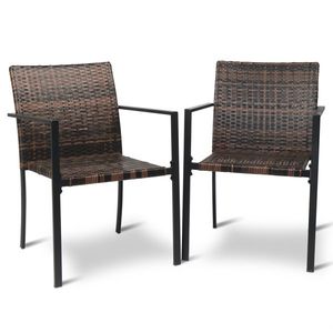 Set of 2 <b>Stackable</b> Outdoor Wicker Patio Dining <b>Chairs</b> with All-Weather Armrests Steel Frame <b>Garden</b> <b>Chairs</b> for Patio Deck Use - Product Image 2