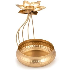 Gold-Finished Crystal Copper Metal <b>Tea</b> <b>Light</b> Holder Fancy Diwali Wedding Decorative Centerpiece Home Candle Holders Lanterns Jar - Product Image 3