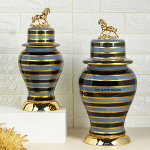 Sustainable Quality Luxury Black And Gold <b>Ginger</b> Jars Aluminum Metal & Home Kitchenware Storage Organizer Supplies - Product Image 1