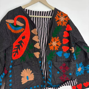 Handmade Velvet Suzani Bomber <b>Jacket</b> | Bohemian Women's Autumn/Winter <b>Reversible</b> Vintage Hand-Embroidered Eco-Friendly Cotton - Product Image 5
