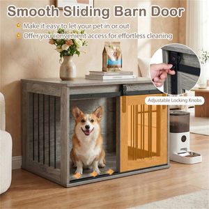 Mueble Jaula para Perros de Madera Gris de 31.5 Pulgadas con Puerta Corredera, Caseta Interior para Mascotas, Mesa Auxiliar - Product Image 6