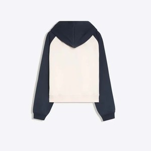 Sweat-shirt à capuche court pour femme, bleu clair, manches longues, fermeture éclair, décontracté, couleur unie, polaire, hiver, logo frontal - Product Image 4