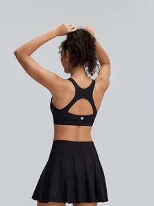 Ladies Cutout Racerback Sport Brassiere High <b>Support</b> Running Vest Soft Compression Athletic <b>Crop</b> <b>Top</b> Heat Transfer Logo - Product Image 2