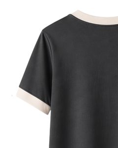 Black Women Lounge Set Contrast <b>Trim</b> Short Sleeve TShirt & Short Casual Summer Two Piece Outfit Soft Breathable Cotton Blend Set - Product Image 5