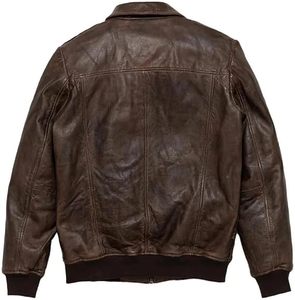 Men's Classic Brown Vintage Coated Leather Flight Bomber <b>Jacket</b> with Stand Collar and Front Logo - Product Image 3