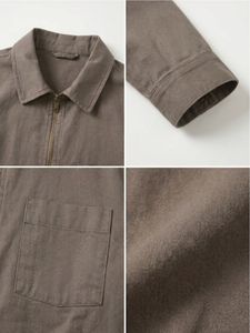 AliRoz Men's Cotton Canvas Shirt Jacket Turn <b>Down</b> Collar Zipper Front Pocket Workwear Style Autumn Outerwear - Product Image 6
